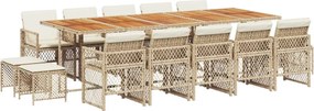 3210820 vidaXL Градински комплект с възглавници 15 части бежов полиратан