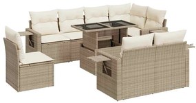 3326499 vidaXL Градински комплект диван с възглавници 9 части бежов полиратан