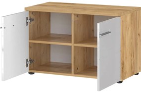 Дъбов шкаф за обувки с пейка в бял\естествен цвят Aledo - Germania