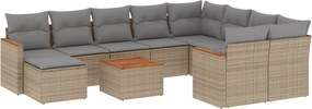 3258965 vidaXL Градински диван с възглавници, 11 части, бежов полиратан