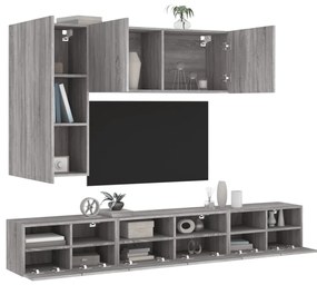 3216563 vidaXL ТВ стенни шкафове, 5 части, сив сонома, инженерно дърво