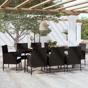 3099624 vidaXL Градински трапезен комплект, 9 части, черен