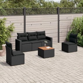 3256391 vidaXL Градински диван с възглавници, 6 части, черен, полиратан
