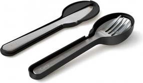 Комплект прибори за хранене Lekue On The Go 1010238, 4 части, Калъф за съхранение, -20°C / +100°C, Неръждаема стомана, Черен