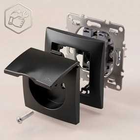 Единичен контакт със заземяване и капаче OSTE JNH005-G Black