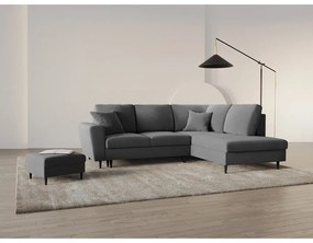 Светлосив кадифен разтегателен ъглов диван с място за съхранение (десен ъгъл/L форма) Kyoto – Cosmopolitan Design