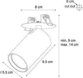 Модерен вграден прожектор бял GU10 50mm - Chels