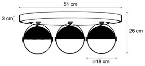 Индустриален спот черен с месингови 3 лампи - Haicha