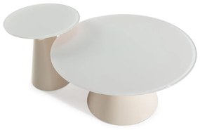 Кремави кръгли масички за кафе в комплект 2 бр. със стъклен плот ø 80 cm Vida – MOME
