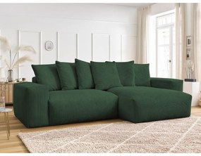 Зелен сгъваем/с място за съхранение ъглов диван от рипсено кадифе Voltaire – Bobochic Paris
