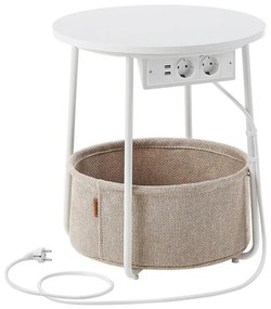 Странична масичка с вградени контакти и USB портове NOIRA бежова/бяла