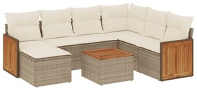 3260294 vidaXL Градински диван с възглавници, 8 части, бежов полиратан