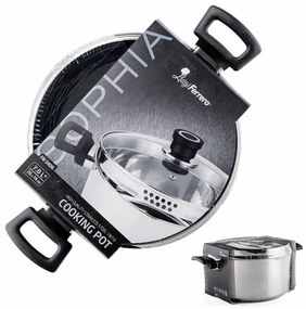 Тенджера Luigi Ferrero Sophia FR-3406, 26x14 см, 7 л, Стомана 18/10, Стъклен капак, Индукция, Инокс