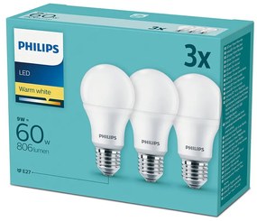 К-кт 3 бр. LED крушка Philips E27/9W/230V 2700K