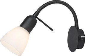 Rabalux Soma, аплик, черна метална лампа с бял стъклен абажур, E14 1xMAX40W, H20,5 см, разстояние от стената: 22,5 см, диаметър