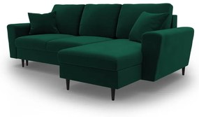 Зелен кадифен разтегателен ъглов диван с място за съхранение Kyoto – Cosmopolitan Design