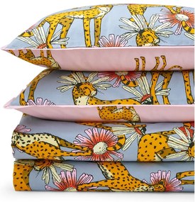 Розово-сиво единично памучно спално бельо 135x200 cm Untamed Cheetah – Their Nibs