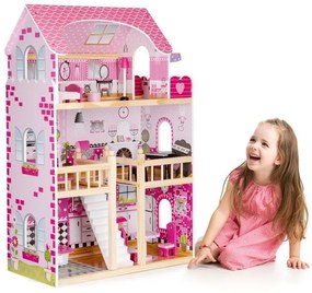 Дървена къща за кукли с LED осветление и мебели