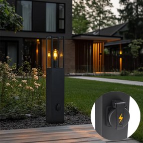 Модерна външна подова лампа черна 80 см с контакт IP44 - Charlois