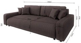 Кафяв разтегателен диван с място за съхранение от рипсено кадифе 234 cm Sara – Ropez