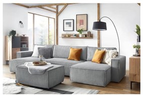 Светлосива табуретка от велур Nihad - Bobochic Paris