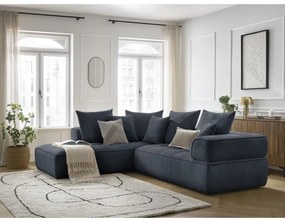 Тъмносин шенилов ъглов диван (ляв ъгъл/L форма) Whesley – Bobochic Paris