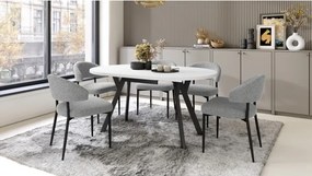 АЛMО Бял мат/черни крака - КРЪГЛА РАЗТЕГАТЕЛНА МАСА С Y-ОБРАЗНИ КРАКА В ЛОФТ/ИНДУСТРИАЛЕН СТИЛ ЗА ХОЛ ИЛИ ТРАПЕЗАРИЯ