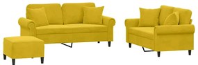3202246 vidaXL Комплект дивани от 3 части с възглавници, жълт, кадифе