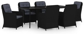 3099575 vidaXL Градински трапезен комплект, 7 части, черен