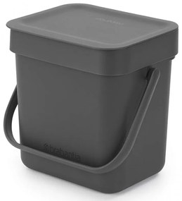 Кош за разделно събиране на боклук Brabantia Sort&Go 1003230, 3 л, Дръжка, Възможност за стенен монтаж, Тъмносив
