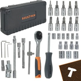 Комплект от 46 части Bigstreen, включващ гаечни ключове, тресчотка, удължители, кардан