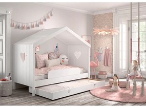 Бяло разтегателно детско легло къща от масивен бор с място за съхранение 90x200 cmAMORI – Vipack