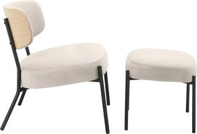 Кремав кадифен фотьойл с табуретка Jerry – Støraa