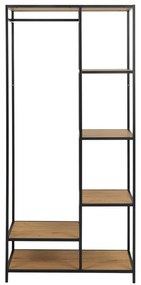 Черен/естествен отворен гардероб от декор от дъб 77x165 cm Seaford – Actona