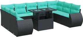 3326698 vidaXL Градински диван с възглавници 10 части черен полиратан акация