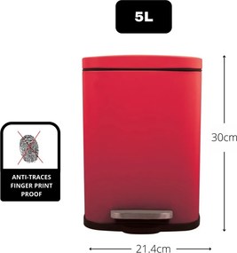Червено стоманено кошче за боклук с педал 5 l Akira – Spirella