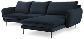 Тъмносин ъглов диван от кадифе (десен ъгъл) Vienna - Cosmopolitan Design