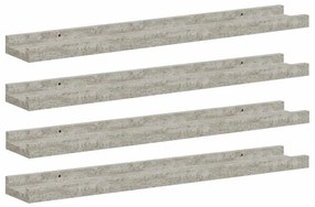 326705 vidaXL Стенни рафтове, 4 бр, бетонно сиви, 60x9x3 см