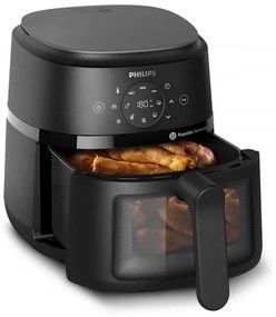 Фритюрник с горещ въздух AirFryer Philips NA220/00, 1500W, 4.2л, 60-200C, 13 програми, Таймер, Rapid Air, Черен