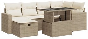 3327818 vidaXL Градински диван с възглавници, 7 части, бежов полиратан