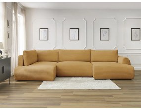Разтегателен ъглов диван от рипсено кадифе в цвят горчица (десен ъгъл/"U" форма) Lucien – Bobochic Paris