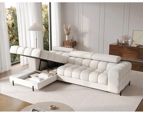 Кремав сгъваем/с място за съхранение ъглов диван от прежда с примки от букле (ляв ъгъл) Felro – ELTAP