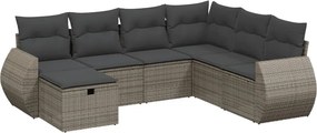 3264146 vidaXL Градински диван с възглавници, 7 части, полиратан, сив