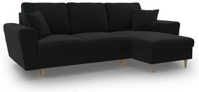Черен кадифен разтегателен ъглов диван с място за съхранение Kyoto – Cosmopolitan Design
