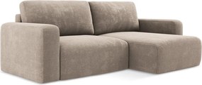 Бежов шенилов сгъваем/с място за съхранение ъглов диван (десен ъгъл) Kona – Makamii