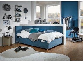 Синьо тапицирано ъглово детско легло 90x200 cm без ламелно дъно Cool – Meise Möbel