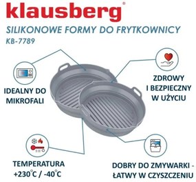 Комплект 2 бр. кръгли силиконови форми за Airfryer Klausberg KB 7789, 20х21.3 см, До 230C, Без BPA, Сив