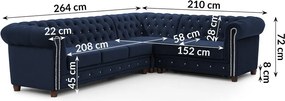 Син кадифен разтегателен ъглов диван (десен ъгъл L форма) York Blik – Ropez