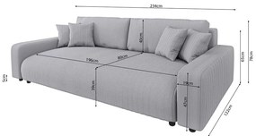 Светлосив разтегателен диван с място за съхранение от рипсено кадифе 234 cm Sara – Ropez