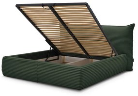 Тъмнозелено двойно тапицирано легло с място за съхранение с включена подматрачна рамка 180x200 cm Jade – Bobochic Paris